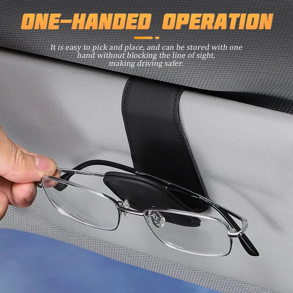 Color Name: GRAY - Sunglasses Holders for Car Sun Visor, Leather Eyeglasses Hanger Mounter, Magnetic Glasses Holder and Ticket Card Clip - RideTek