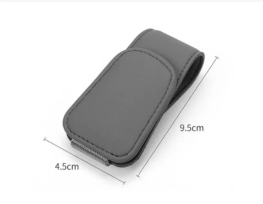 Color Name: GRAY - Sunglasses Holders for Car Sun Visor, Leather Eyeglasses Hanger Mounter, Magnetic Glasses Holder and Ticket Card Clip - RideTek