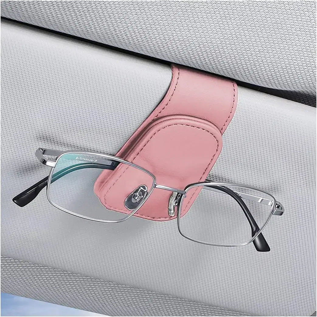 Color Name: GRAY - Sunglasses Holders for Car Sun Visor, Leather Eyeglasses Hanger Mounter, Magnetic Glasses Holder and Ticket Card Clip - RideTek
