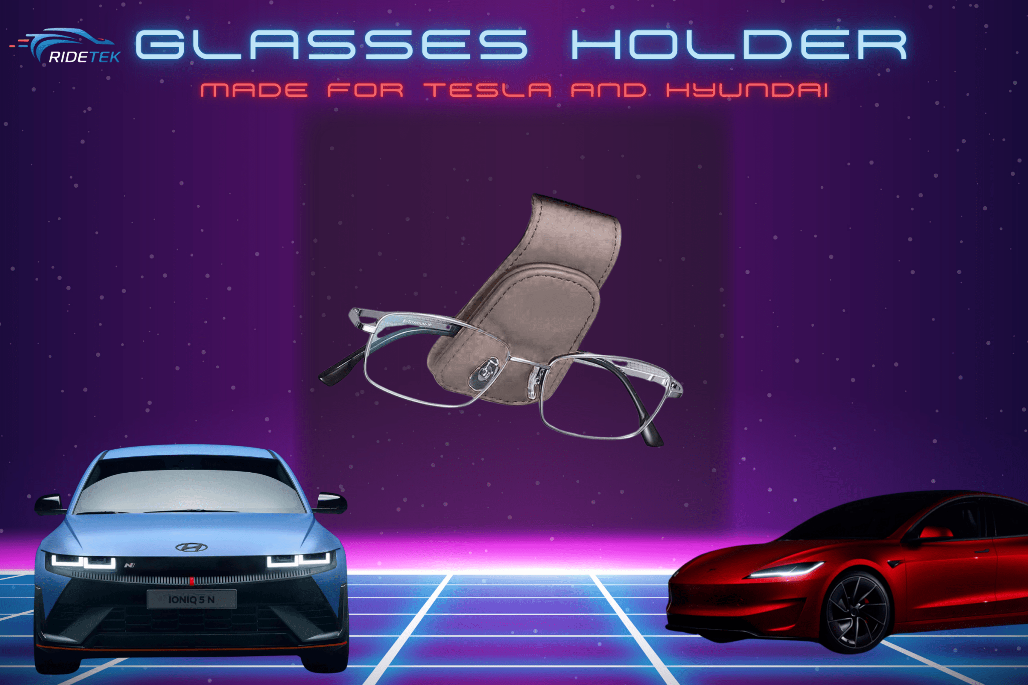 Sunglass Holders for Car Sun Visor, Magnetic Leather Mount and Ticket Card Clip - RideTek