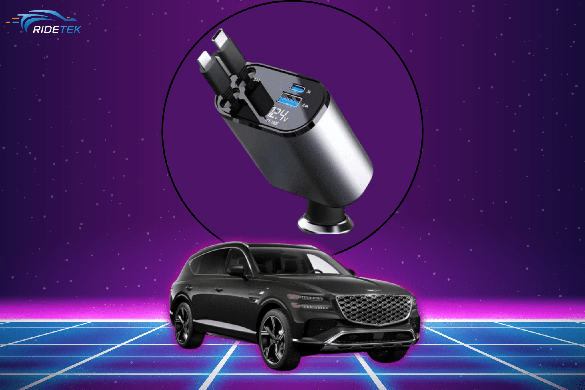 USB - C Retractable Car Charger - RideTek