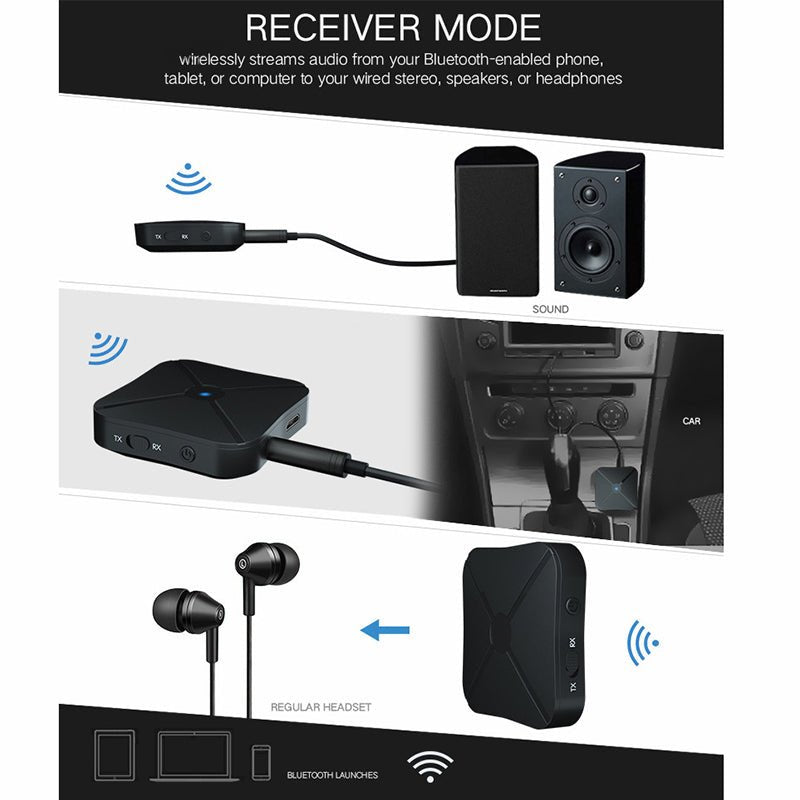 2 in 1 Bluetooth 4.2 Audio Transmitter Receiver TV Car Music Receiver Universal Music Adapter for Headphone Speaker - RideTek