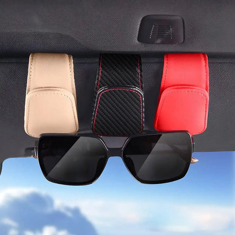 Color Name: GRAY - Sunglasses Holders for Car Sun Visor, Leather Eyeglasses Hanger Mounter, Magnetic Glasses Holder and Ticket Card Clip - RideTek